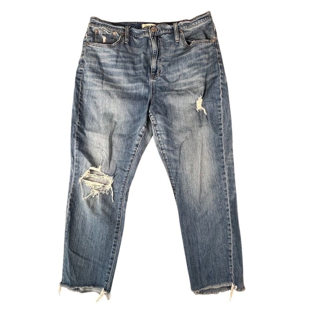 Madewell Women's High-Rise‎ Slim Boyjean Distressed Jeans Size 32 Blue